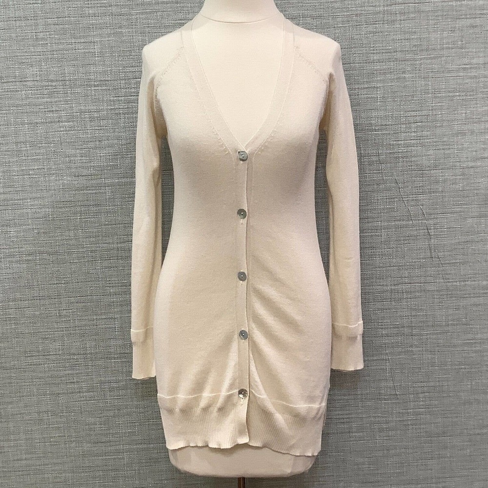 KUNA Alpaca Pima Cotton Blend Ivory Long Sweater Duster Cardigan XS